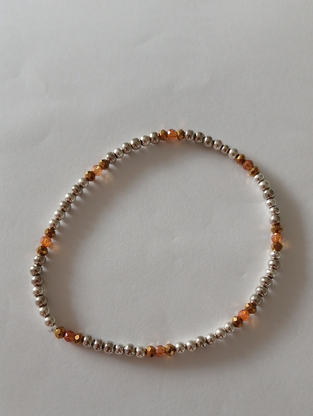 Sterling Silver 925 Bead Bracelet with Amber Crystal Glass Accents